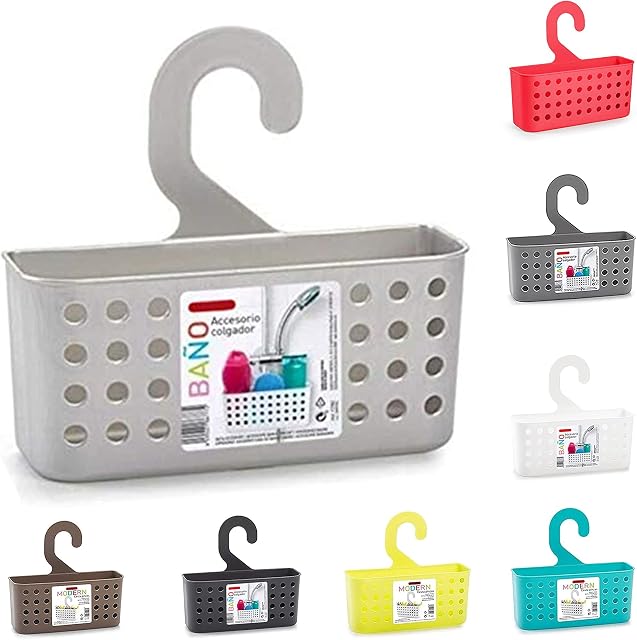 Plastific Hanging Shower Basket Bathroom Caddy Basket Organizer Kitchen or Bathroom Storage Shower Caddy Plastic Wall Toiletry Washroom Shower Organizer (Silver, 26 x 8 x 24 cm)