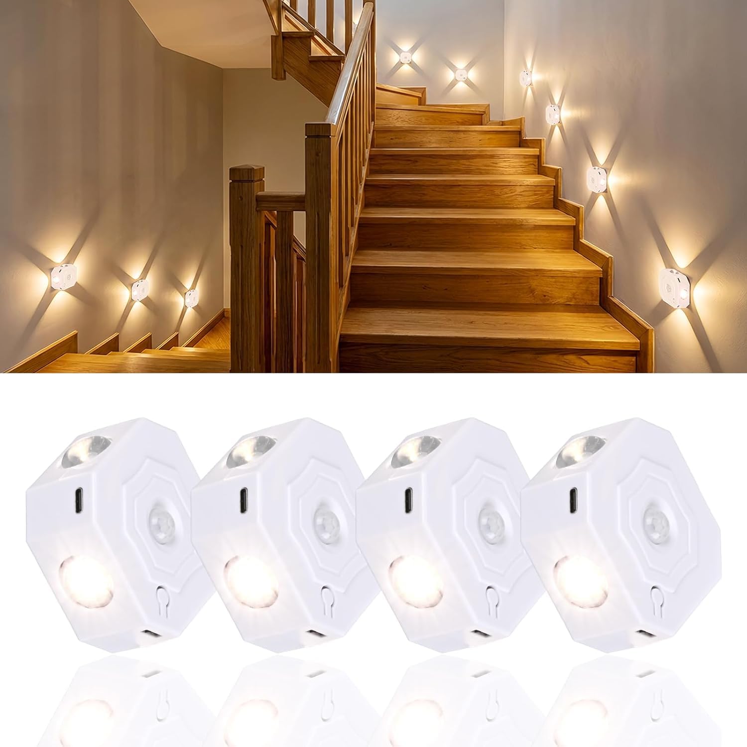 OOWOKS Luce notturna a LED ricaricabile tramite USB con sensore di movimento per interni 3 colori di luce+intensità regolabile con 3 modalità illuminazione per scale senza allacciamento elettrico