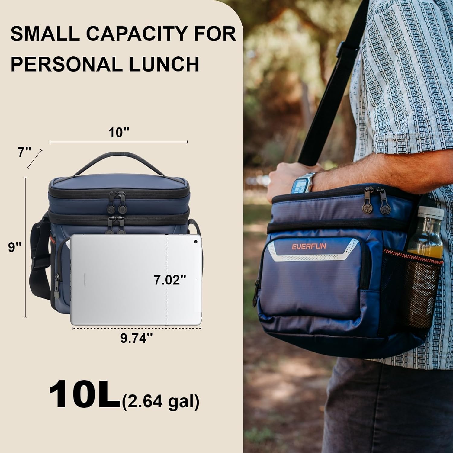 EVERFUN Insulated Lunch Bag Soft Lunch Box for Men Dual Compartments Small Lunch Box Collapsible Waterproof Leak-Proof for Work - Image 2