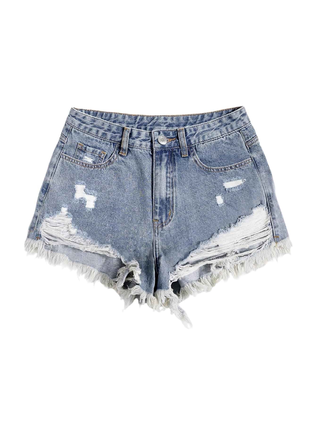 SOLY HUX Women's Ripped Raw Hem Jean Shorts High Waisted Denim Shorts | Straight Leg, Streetwear, Summer Outfit