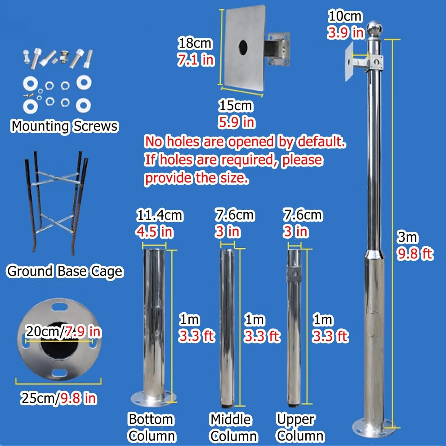 19.7ft Security Camera Pole Stand - Universal Outdoor Surveillance Post for Residential & Farm Use, Durable 3-Section Design (300cm/9.8ft) - Enhance Your Security