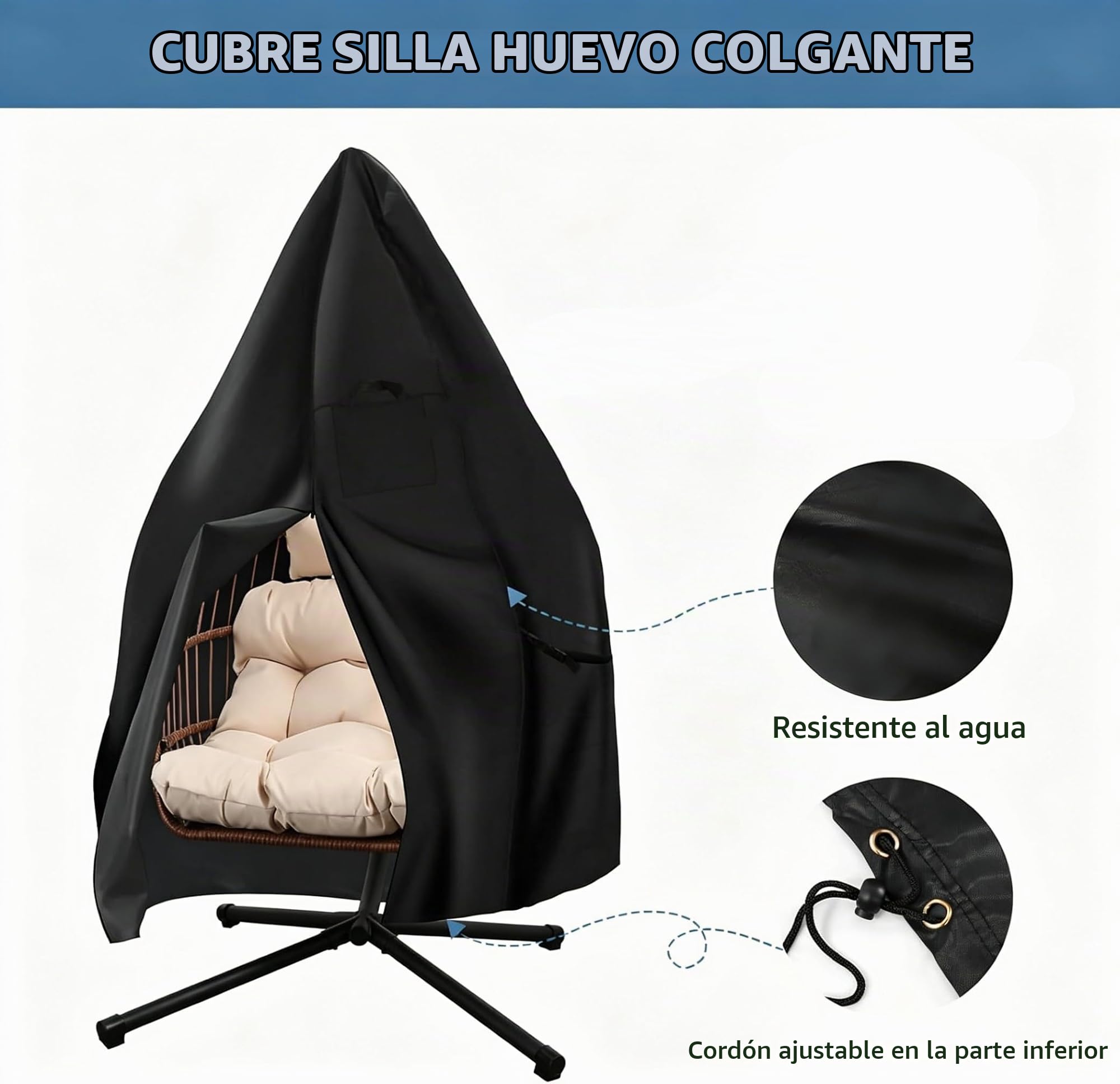 Goutime Silla Colgante de Huevo con Soporte y Funda Impermeable, Silla oscilante Plegable con cojín Resistente a los Rayos UV, Capacidad de 204KG para Interior (Marrón Rojizo con Soporte)
