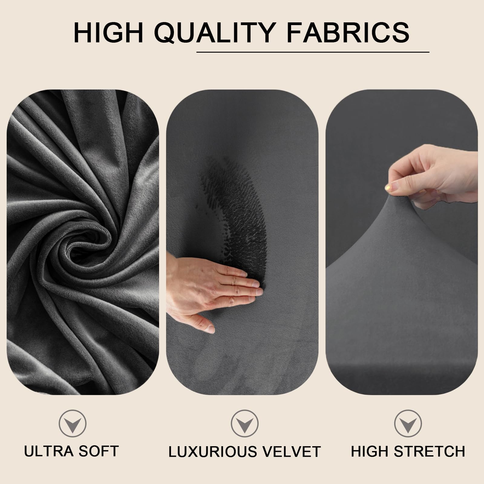 Set di copridivano Chesterfield in velluto di alta qualità, antiscivolo, elasticizzato, per divano a 3 posti e cuscini, elegante protezione in pelliccia grigia per la decorazione della casa