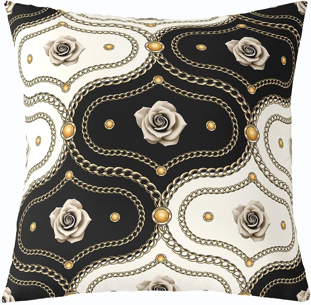 Erosebridal Pack of 4 Gold Rose Throw Pillow Covers 20x20 Black and White Damask Pillow Covers,Vintage Floral Luxury Baroque Style Pillow Covers for Girls Women Couple,Soft Lightweight Cushion Covers