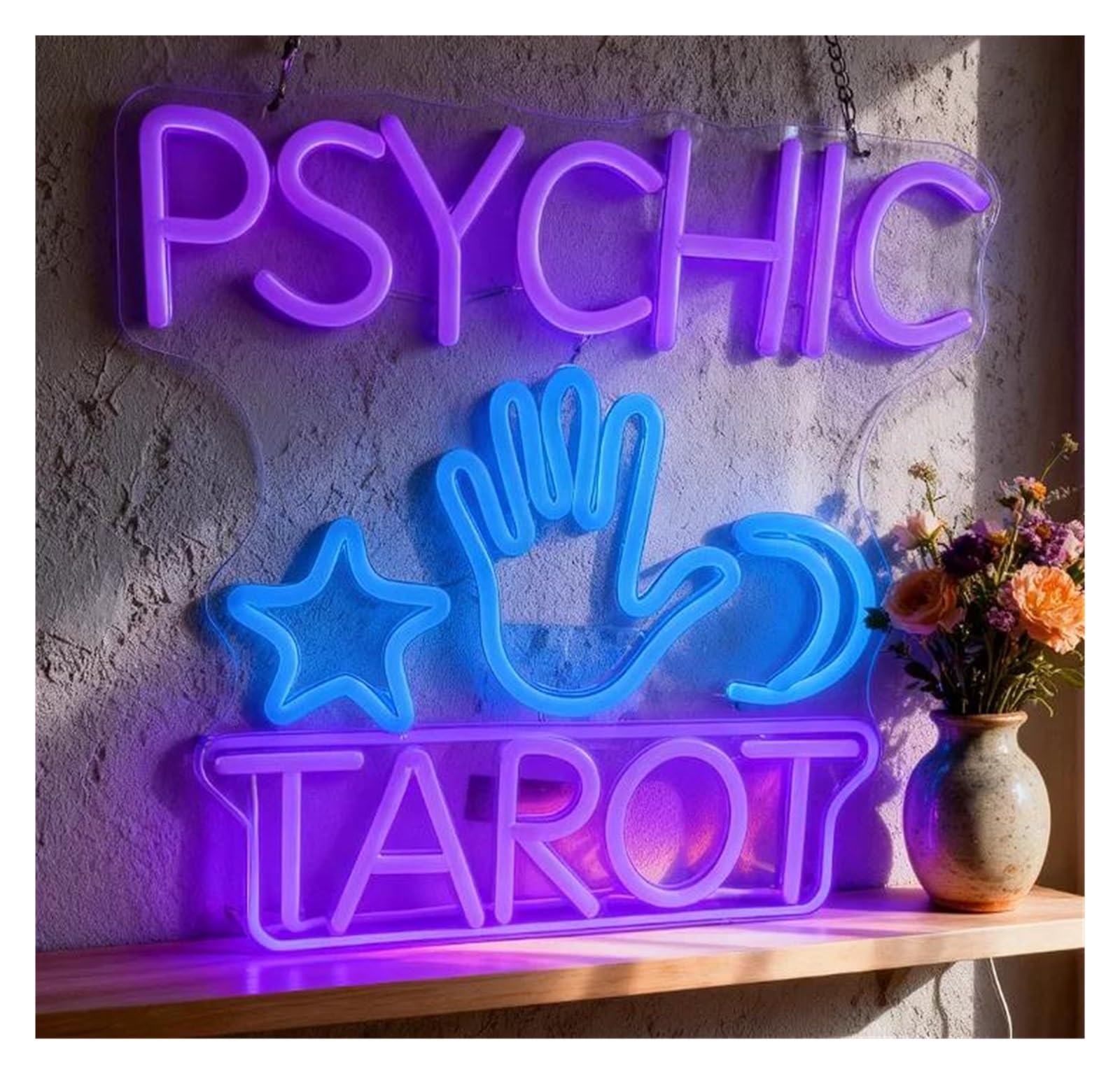 Wiszące neony artystyczne Neon Psychic Tarot Możliwość Przyciemniania Światło LED Do Pokoju Gier Sypialnia Bar Salon Urodziny Dekoracje Ścienne 42cmx42cm(Style 3)