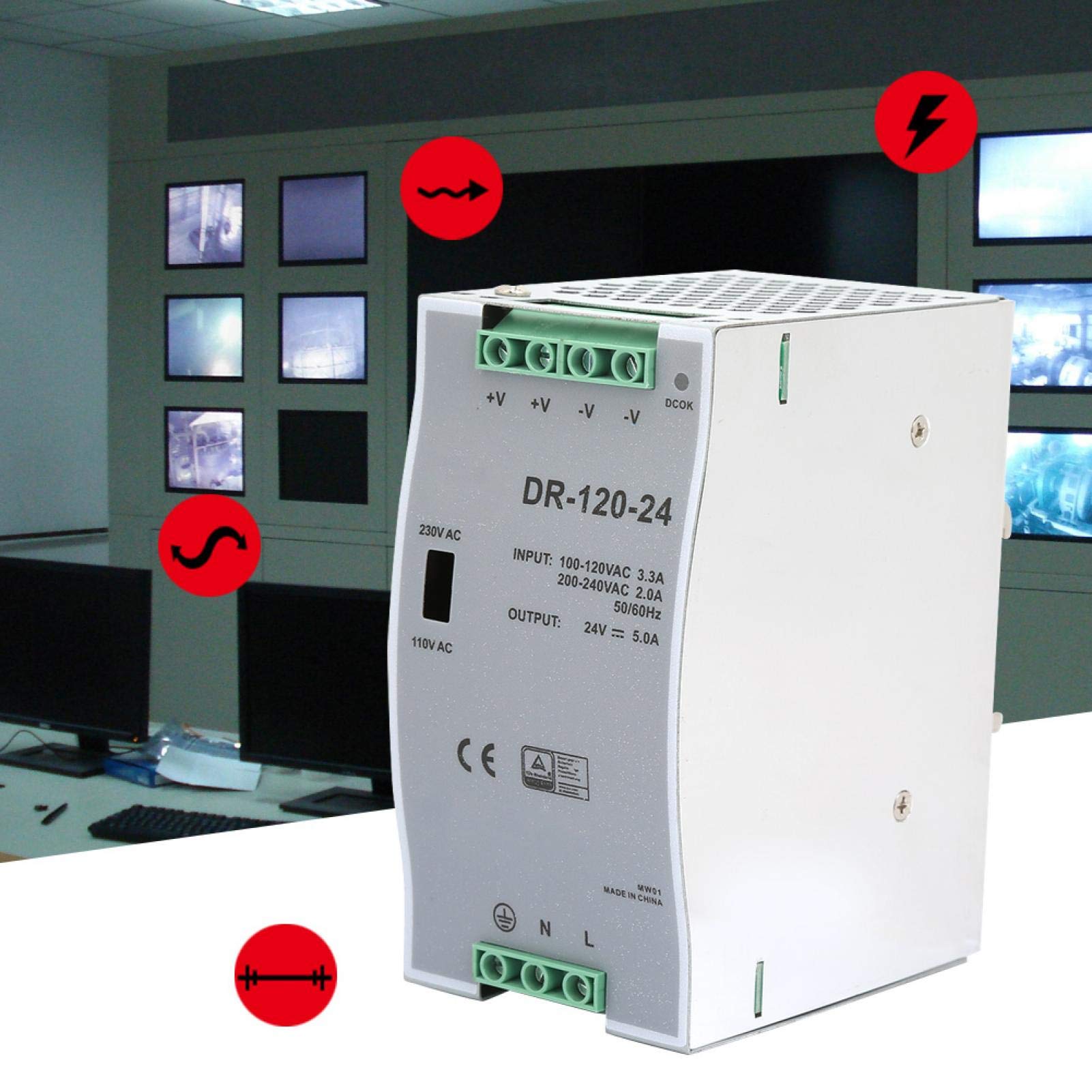 100~240V 24V 5A 35mm Fuente de alimentación de conmutación de carril DIN Eficiente AC/DC Carril DIN industrial Fuente de alimentación de 120W Modulación de ancho de pulso para industrial