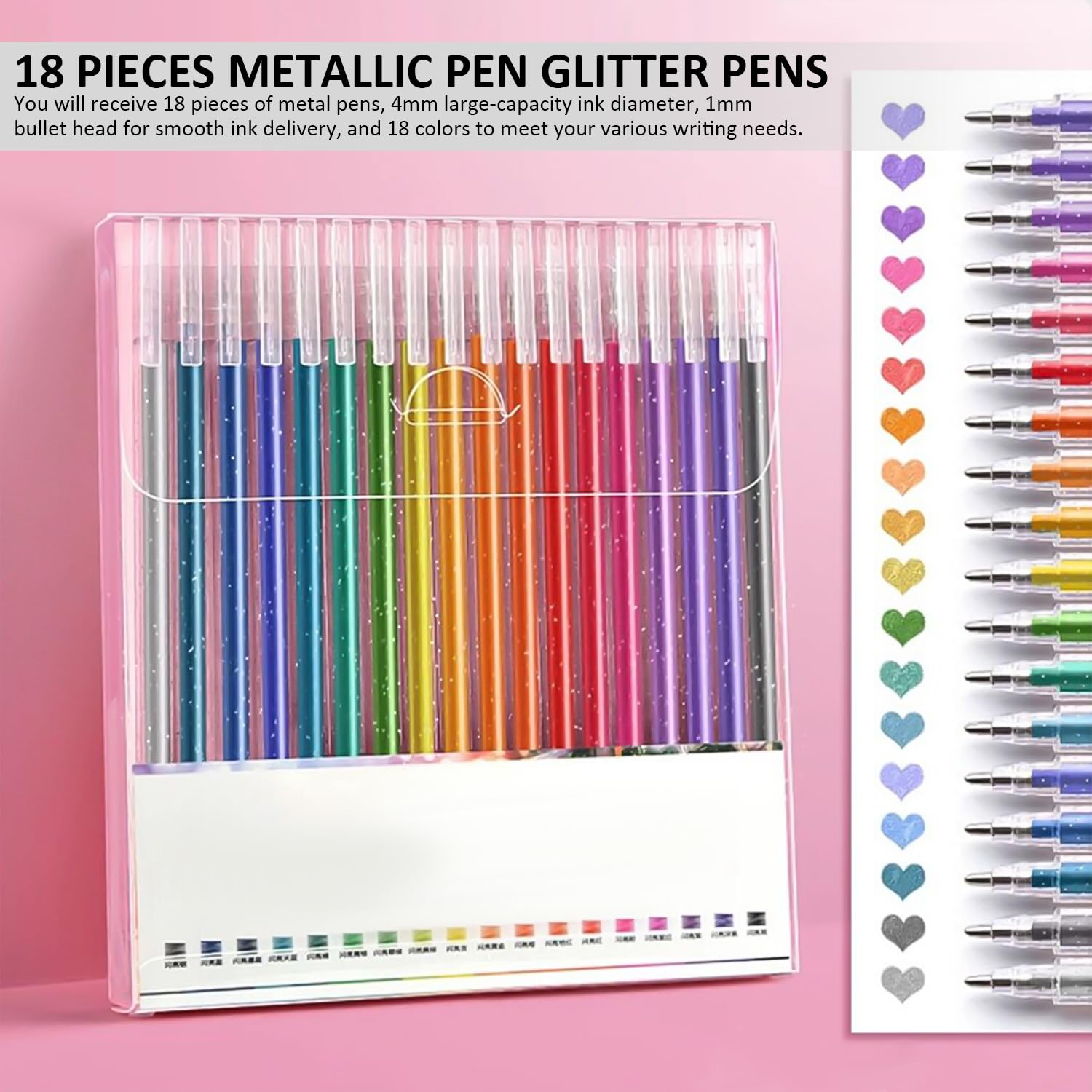 18 Glitzer-Gelstifte Set | Metallic-Stifte Für Kinder & Erwachsene Zum Malen, Schreiben & Basteln
