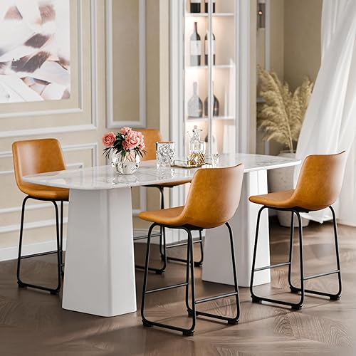 Miniatura 30 de Juego de 3 taburetes de bar de 26 pulgadas, modernos taburetes de bar de altura de barra, taburetes de bar de cuero sintético con respaldo y patas