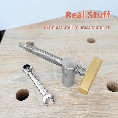 Miniatura 4 de 2 Pack Bench Dog Clamps - 34 Inch Stainless Steel & Brass Workbench Clamps for Woodworking, Adjustable Bench Dogs with Easy-to-Use Ratchet Wrench