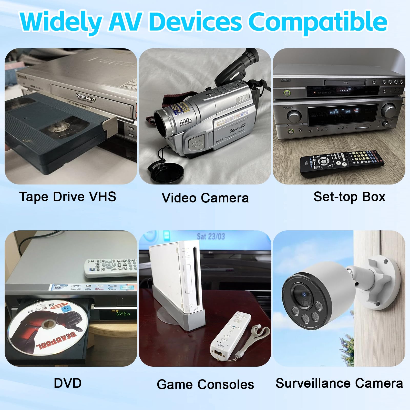 Herfair Adaptador AV a HDMI AV a digital USB tarjeta de captura analógica a digital convertidor para VHS/cámara/DVD/decodificador/Wii/PS2/consola de juegos a portátil/computadora en tiempo real