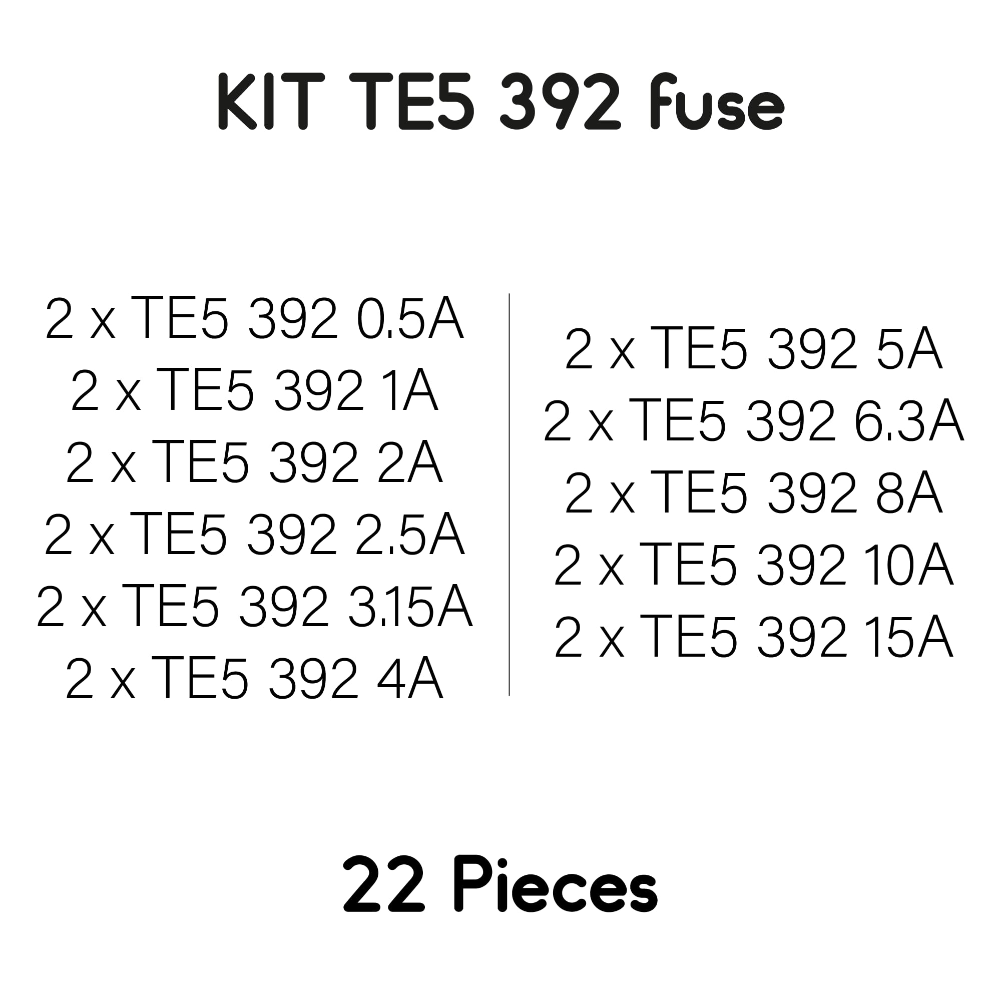 KIT 22 PEZZI 11 VALORI fusibili TE5 392 da saldare su PCB rettangolari rossi 0.5A 1A 2A 2.5A 3.15A 4A 5A 6.3A 8A 10A 15A