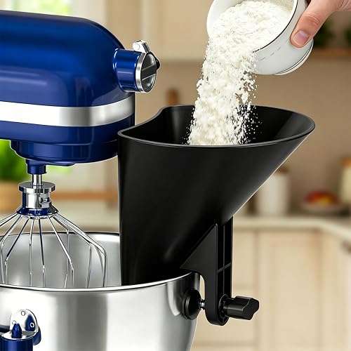 Kingofkings Flour Funnel for Kitchen Aid Mixer Accessories and Attachments | Black Stand Mixer Wide Pouring Chute fits KitchenAid Bowls, Pizza & Cake Prep, Baking Gift & Kitchen Gadgets, Patent Pending