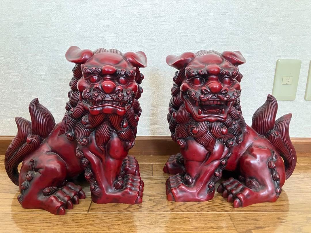 寿山石 狛犬 縁起物 シーサー 高さ約31cm 大きいサイズ シーサー 大きい