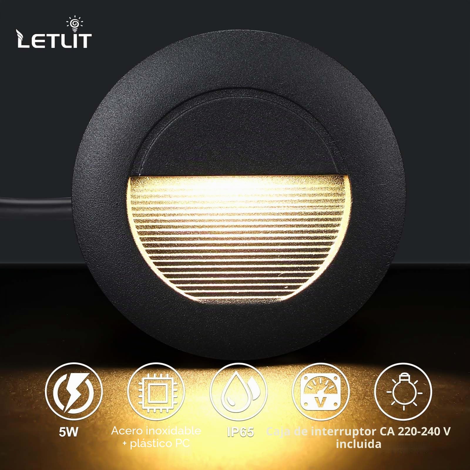 Iluminación de Escalera 5W 500lm 6-Pack, Lámparas LED 230V 3000K, IP65 Luz de Pared Empotrada 85x85mm