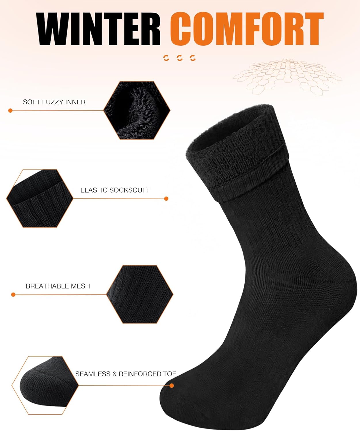 Merino Wool Thermal Socks for Men & Women, 3 Pairs Cushioned Moisture Wicking Crew Boot Socks for Outdoors & Work - Image 3