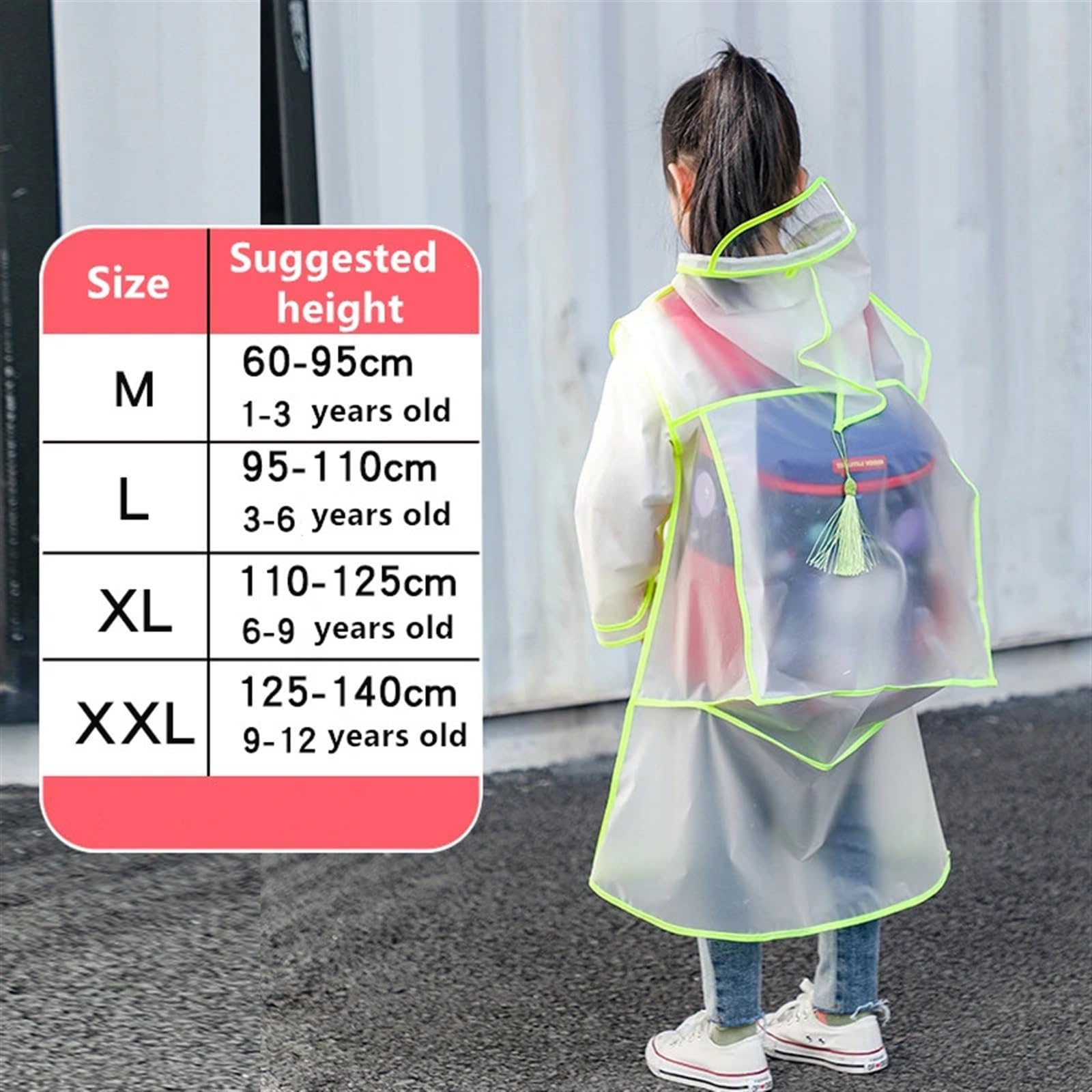Chubasquero para Niños Chubasquero Transparente for niños y niñas, Poncho Impermeable de Cuerpo Entero for Alumnos de guardería, con Espacio for Mochila Escolar(Pink,XL)