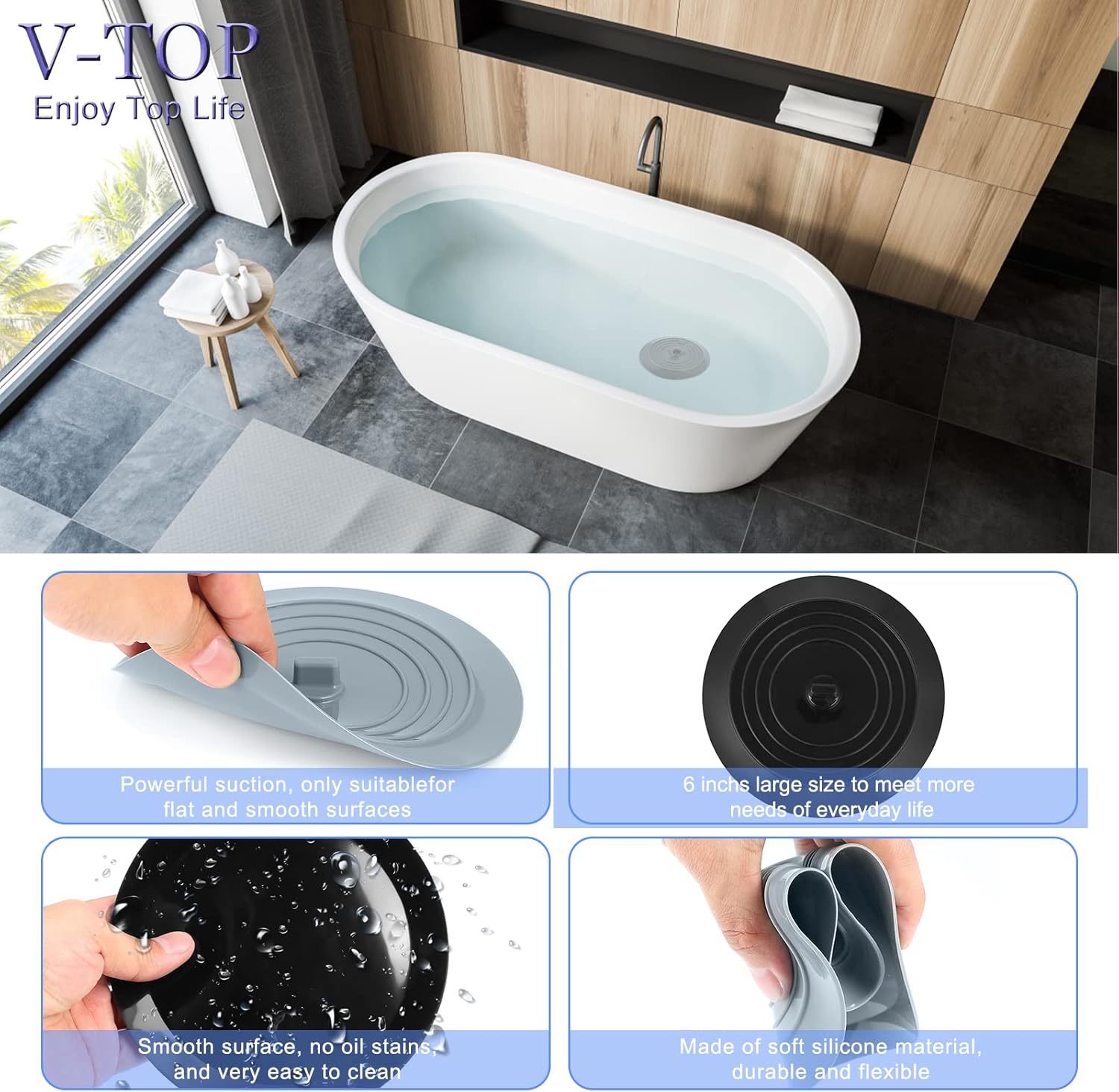 V-TOP Sink Strainer Stopper 4 Pack, Universal Silicone Kitchen Sink Drain Strainer Cover Plug Stopper Kit, 4.5 Inch Stainless Steel Sink Filter Strainer, Food Catcher for Kitchen Sink