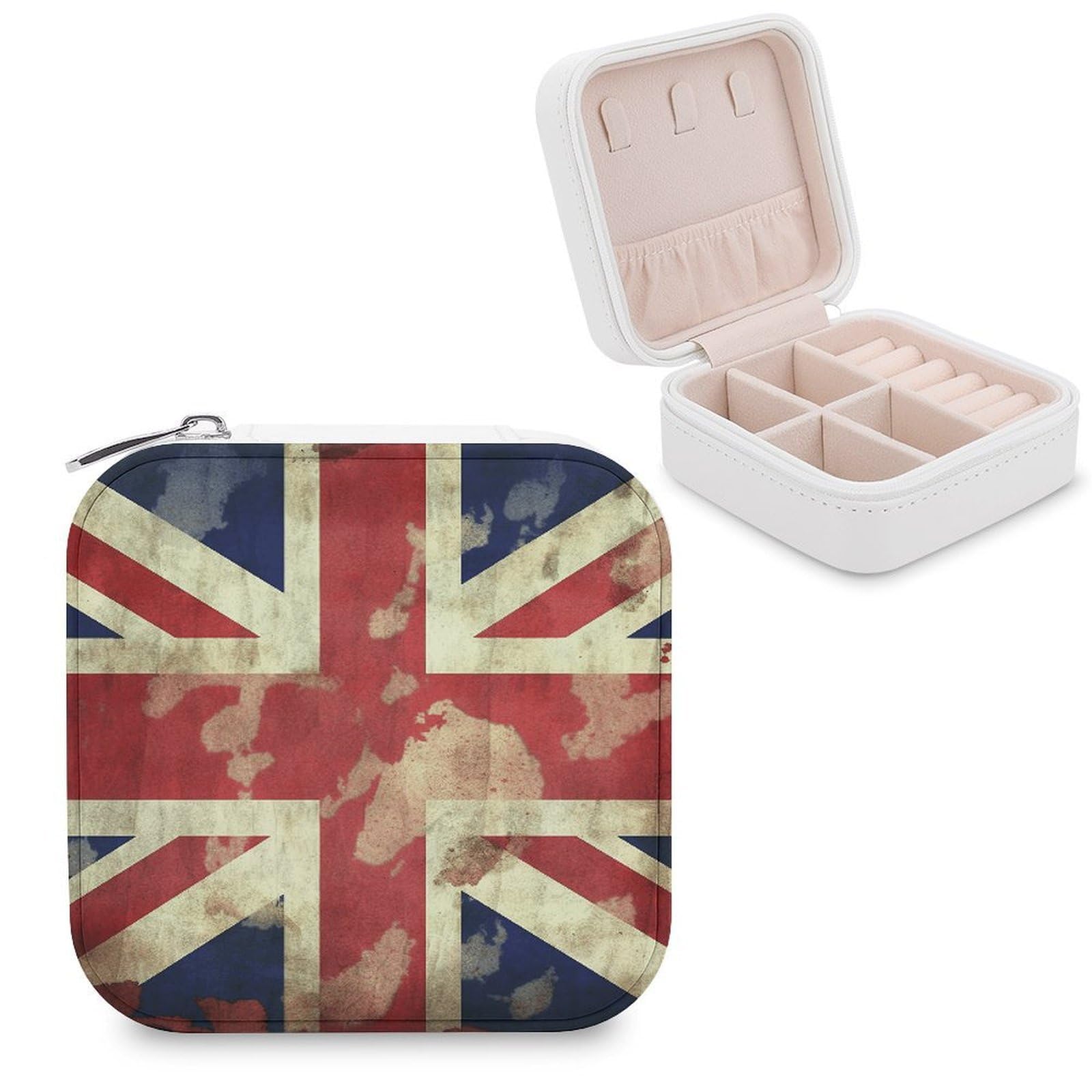 VstaDank Vintage Union Jack British Flag Jewelry Box for Women Custom Travel Jewelry Case Personalized Travel Jewelry Boxes Small Portable Jewelry Organizer Box for Rings Necklaces Bracelets Earring