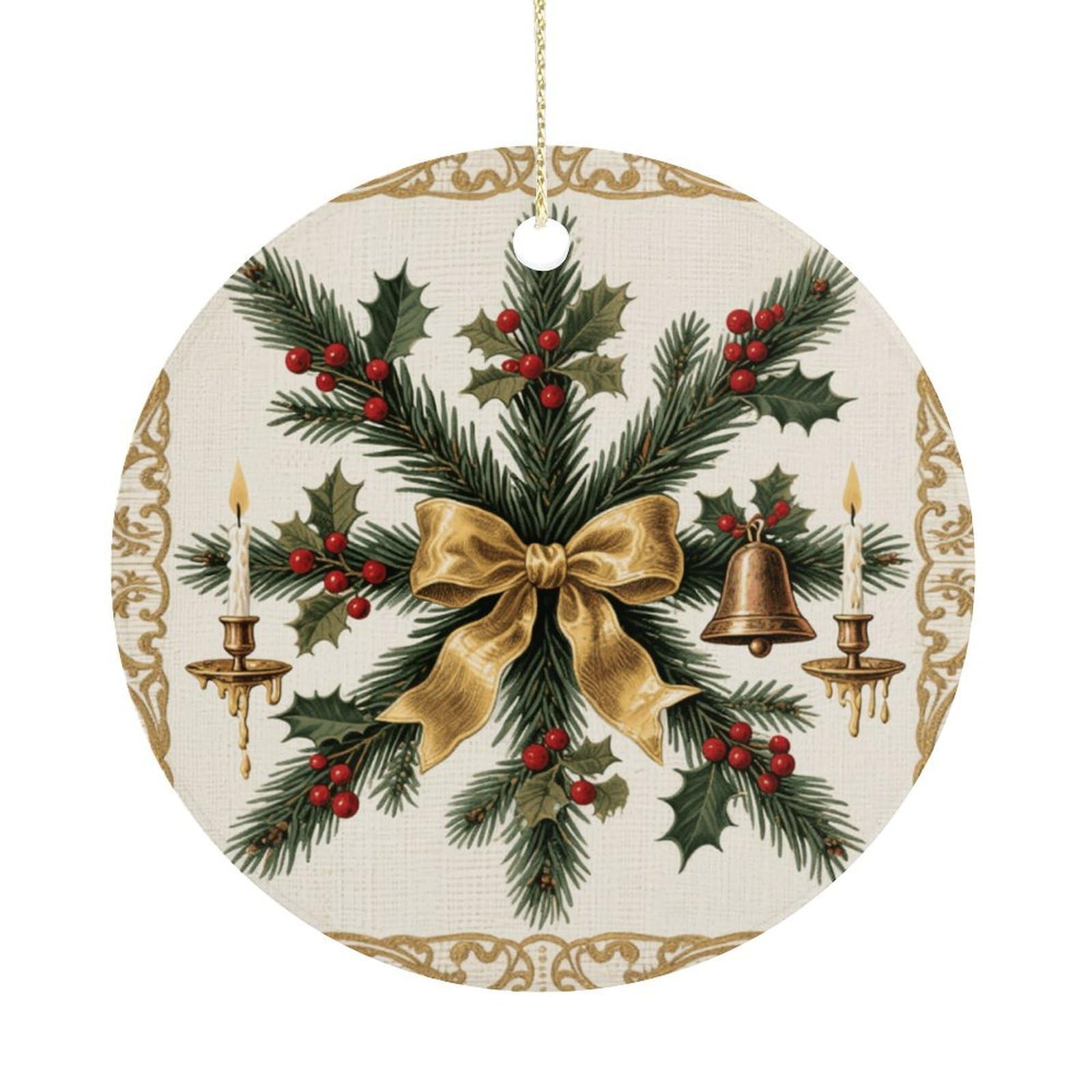 Personalized Christmas Ornaments 2025 Ceramic Hanging Red Grey Santa Gnome Ornaments with Gold String Double-Sided Vintage Holiday Decorations for Tree Mantel Tabletop Xmas Party Favors