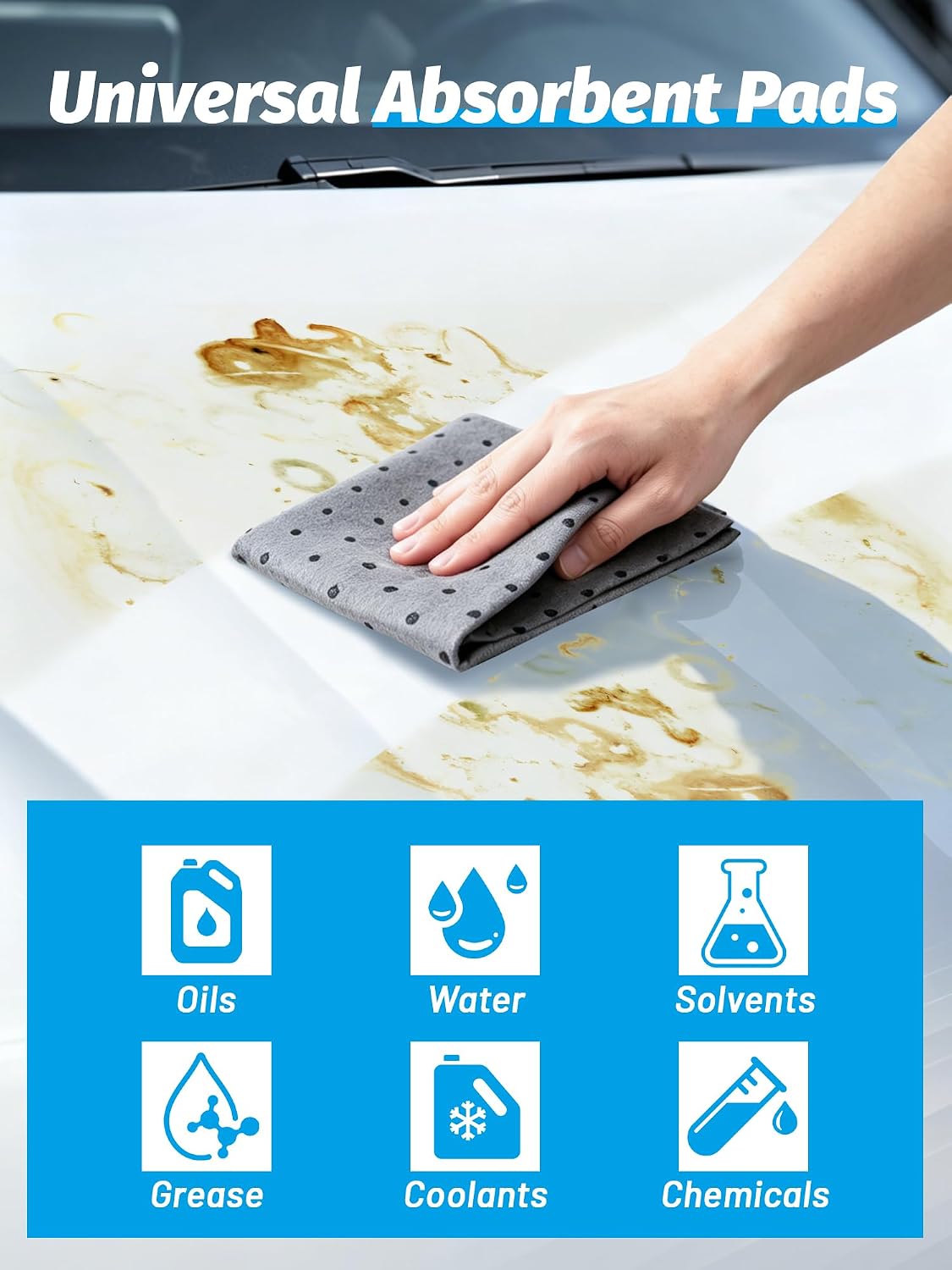 Heavy Duty Oil Absorbent Pads 15" x 18" 100 Pcs Automotive Absorbent Pads | Absorbs Up to 11 oz per Oil Spill Pads Universal Leak Drip Garage Floor Oil Water Coolant Chemicals Workshop