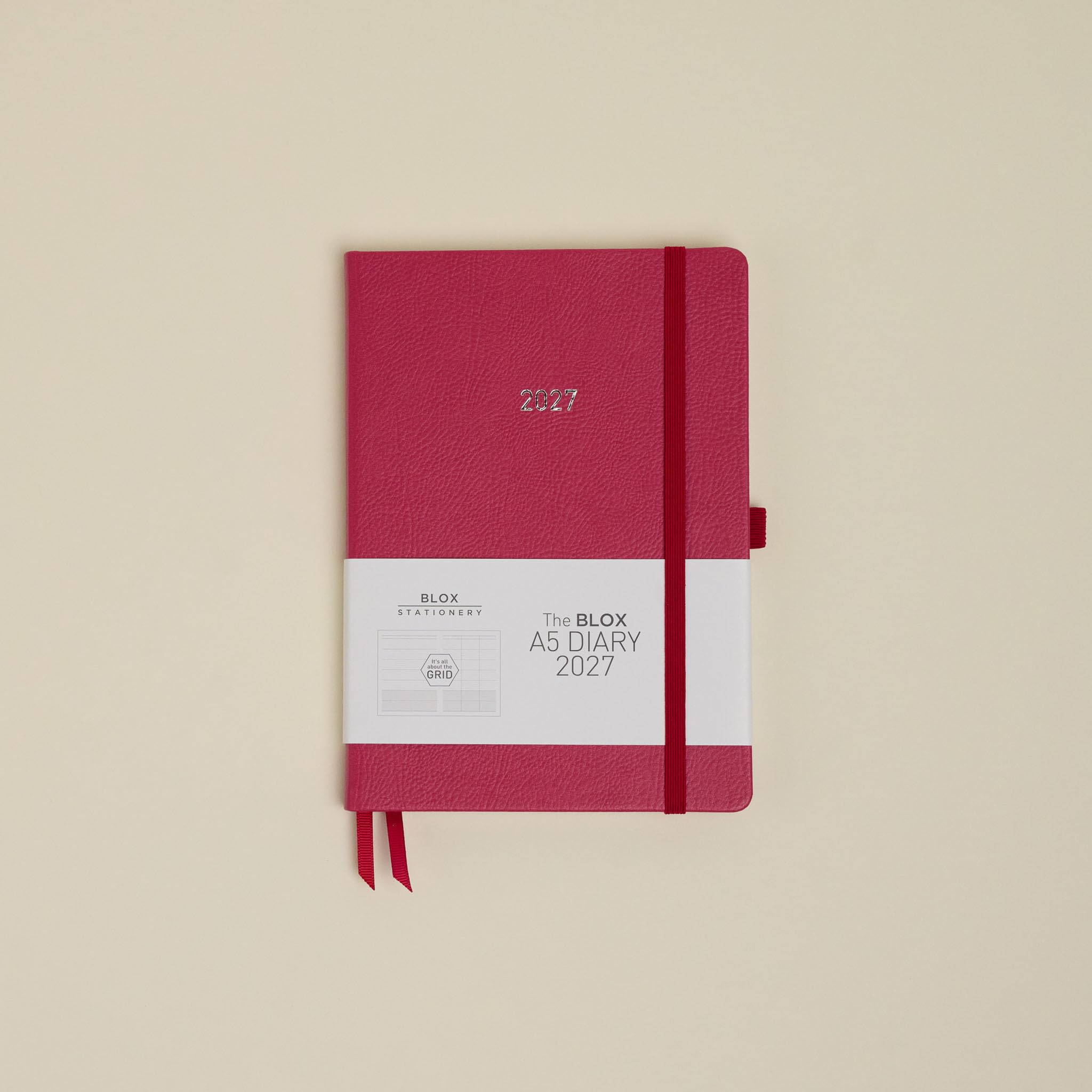BLOX A5 Diary 2027 (Raspberry) - A5 diary - Jan to Dec 2027 - Week-To-View with 3 column GRID layout - organise your busy life - 2027 diary