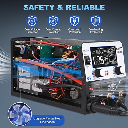 Miniatura 5 de FLARING Soldador MIG de 175 amperios, máquina soldadora de doble voltaje de 120 V 240 V para soldador MIG sin gasesgas MIGelevación TIGpalocarrete