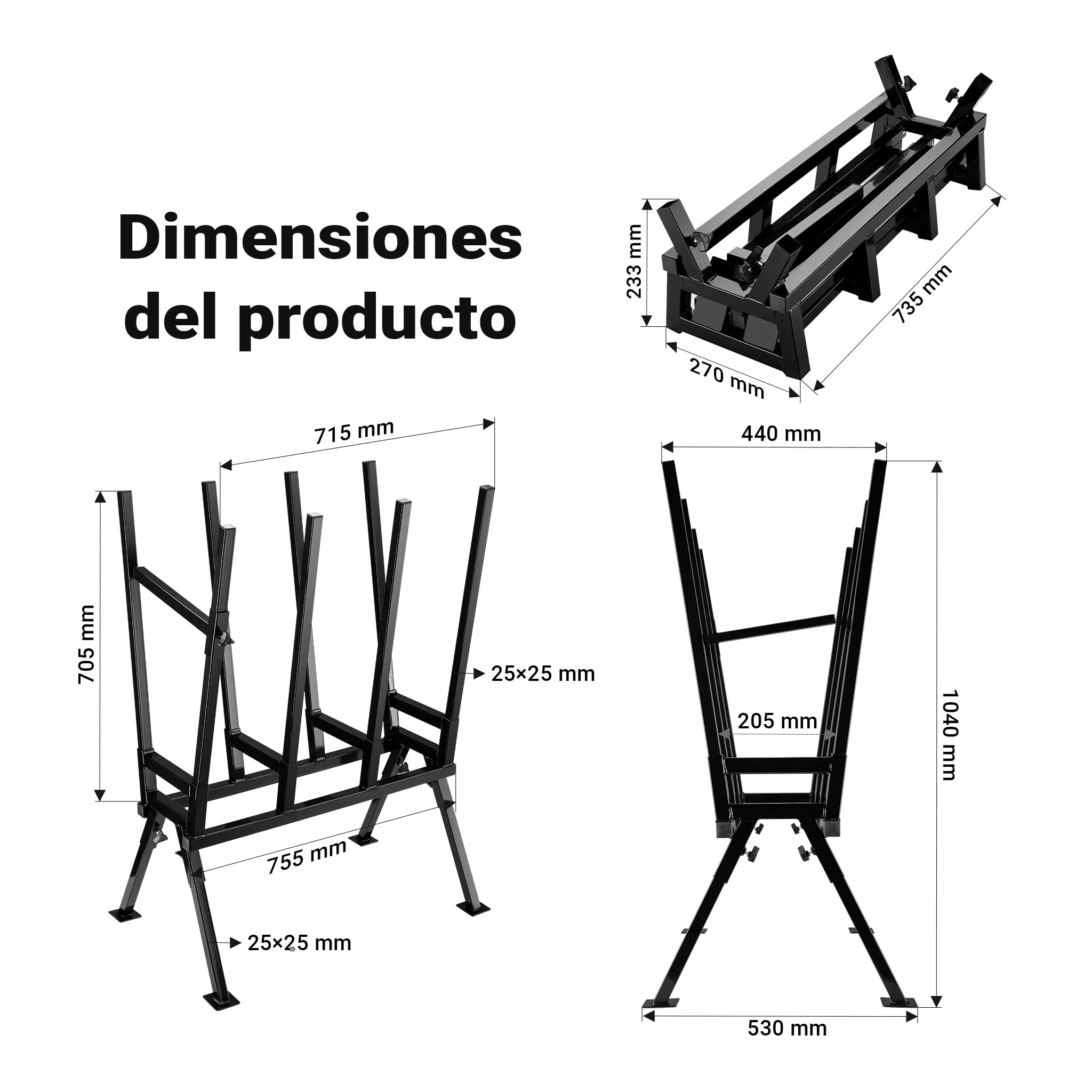WilTec Caballete de aserrado soporte para cortar leña con motosierra 400 kg troncos serrrar madera sierra