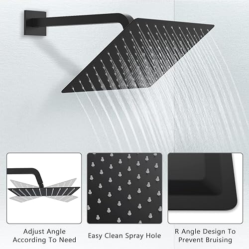 Miniatura 4 de Juego de grifo de ducha negro mate con boquilla de bañera, cabezal de ducha de 10 pulgadas con sistema de ducha negro de 3 funciones de mano