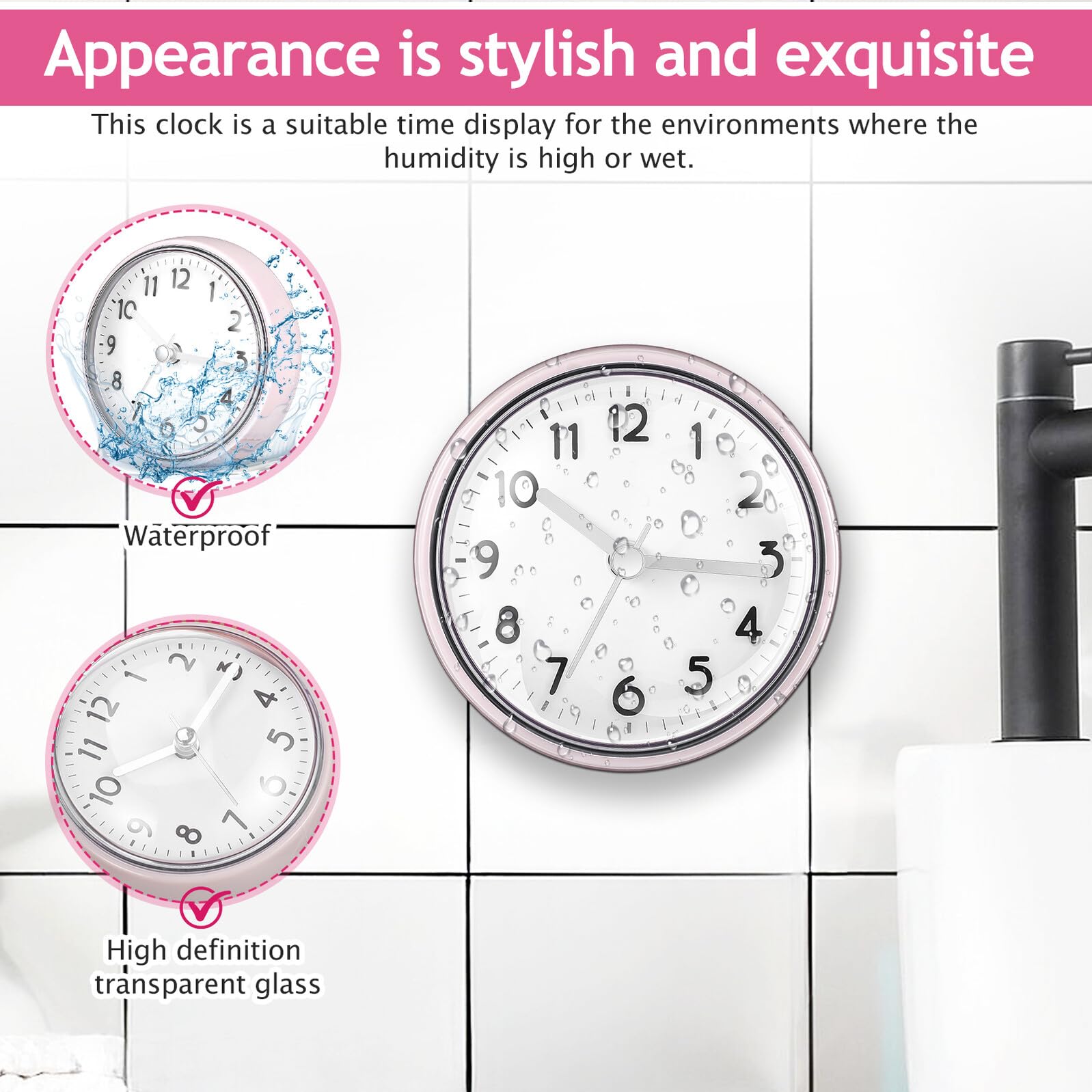 Zerodeko Reloj Mini de Pared Ventosa Resistente al Agua para Baño y Sala de Estar Diseño Funcional
