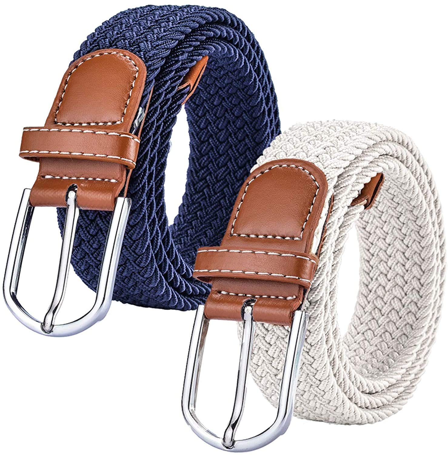 2 Pack Womens Stretch Canvas Braided Belt - Ladies Belts for Jeans, One Size