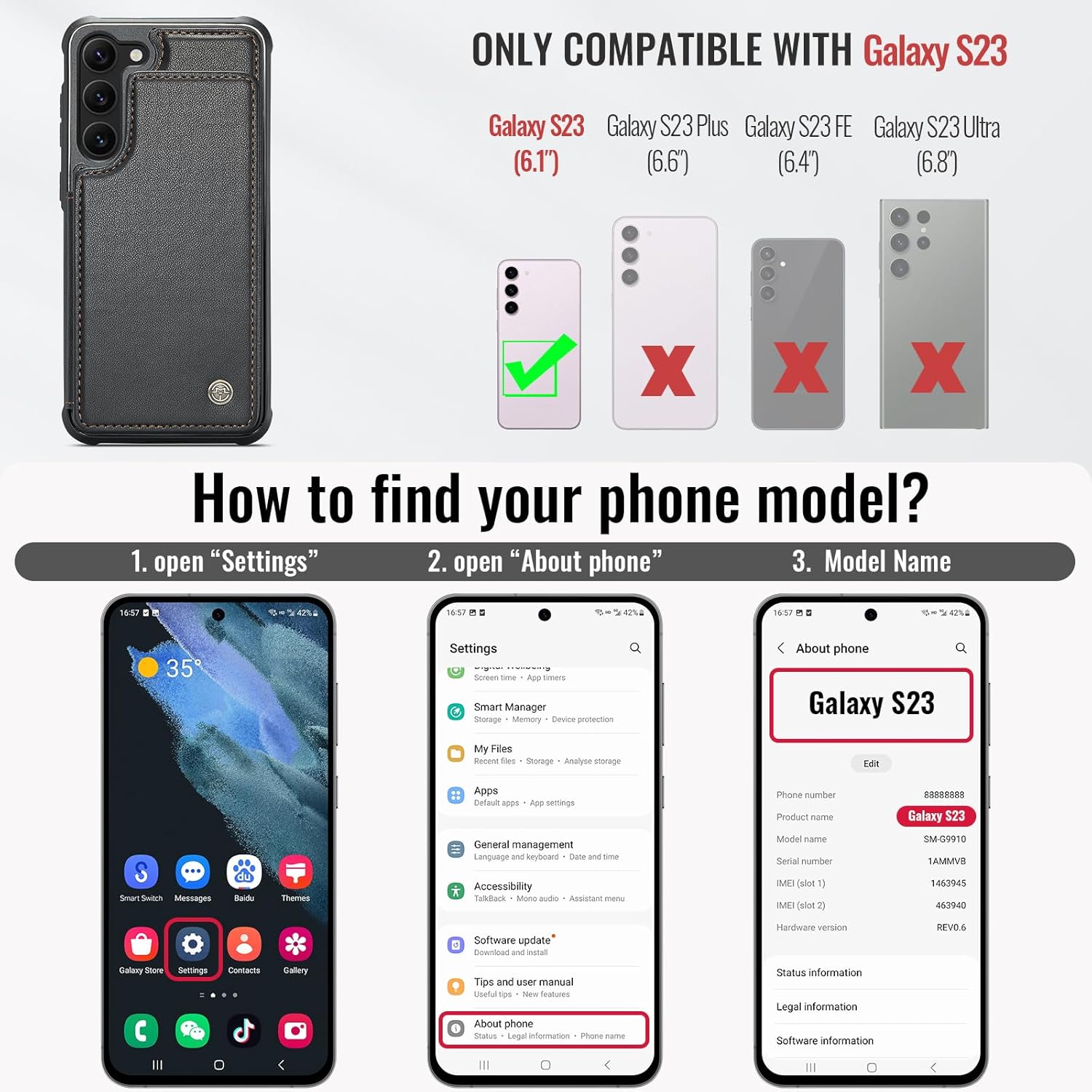 Vinich for Samsung Galaxy S23 Wallet Case with Card Holder, RFID Blocking Credit Slots Kickstand Shockproof Phone Cover Fit for Galaxy S23 6.1" Black - Image 6