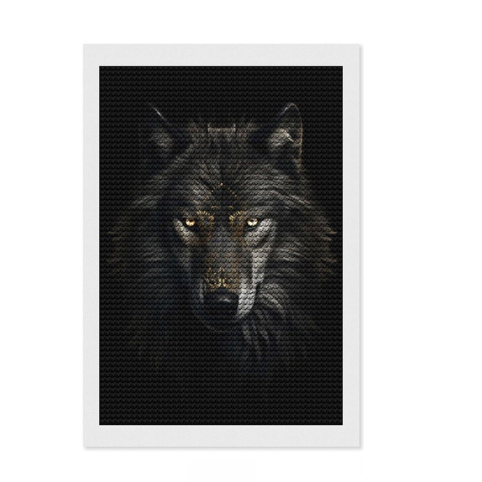 Junmoney Dark Gold Wolf Animal Diamond Painting Kit 8"x12", Good for Quiet Evenings, Mindful Craft Activity, Living Room Decor, Gift Idea
