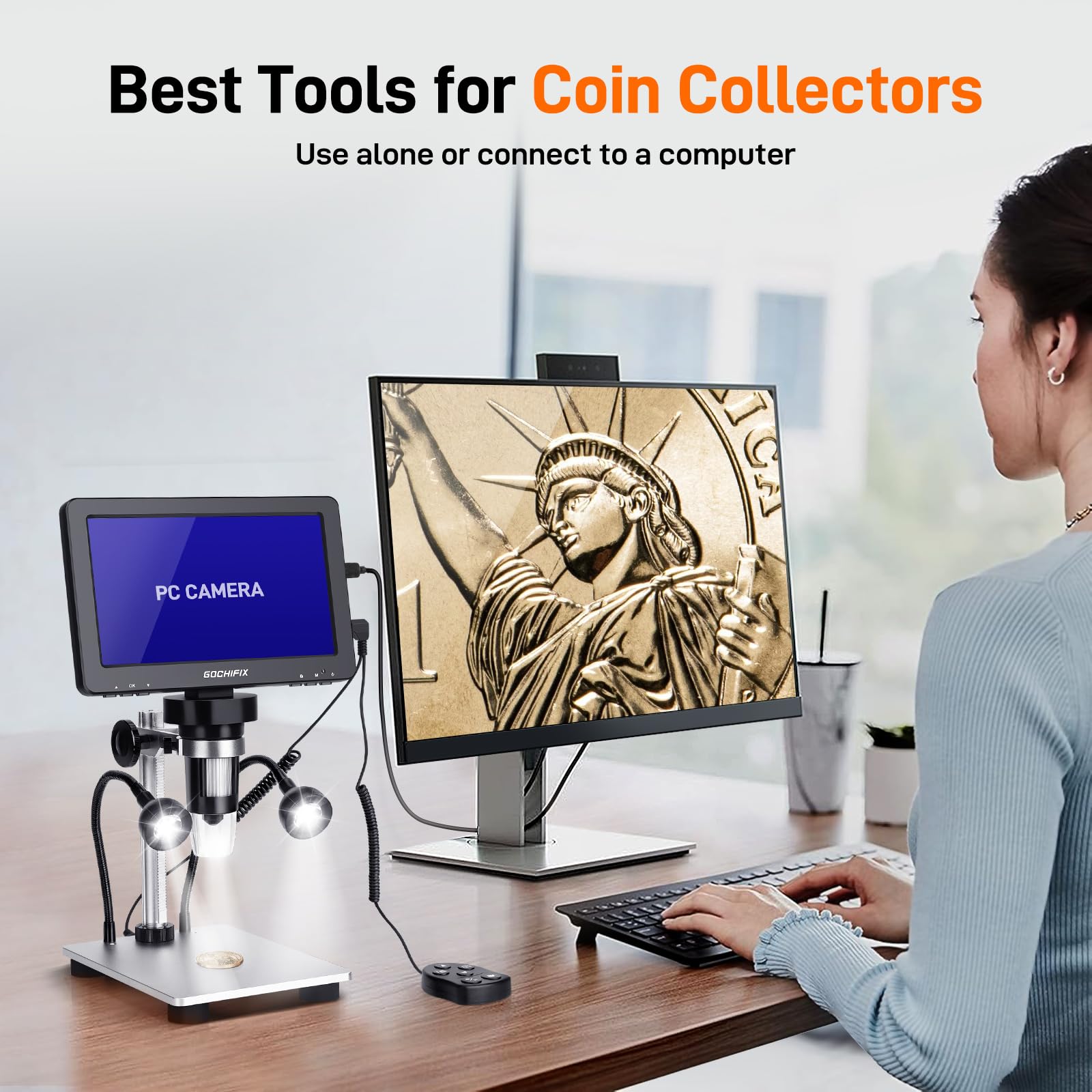 Mikroskop cyfrowy LCD 1200X, mikroskop USB 12 MP 1080P z 10 diodami LED, idealny dla kolekcjonerów monet i entuzjastów elektroniki, kompatybilny z Windows i Mac OS