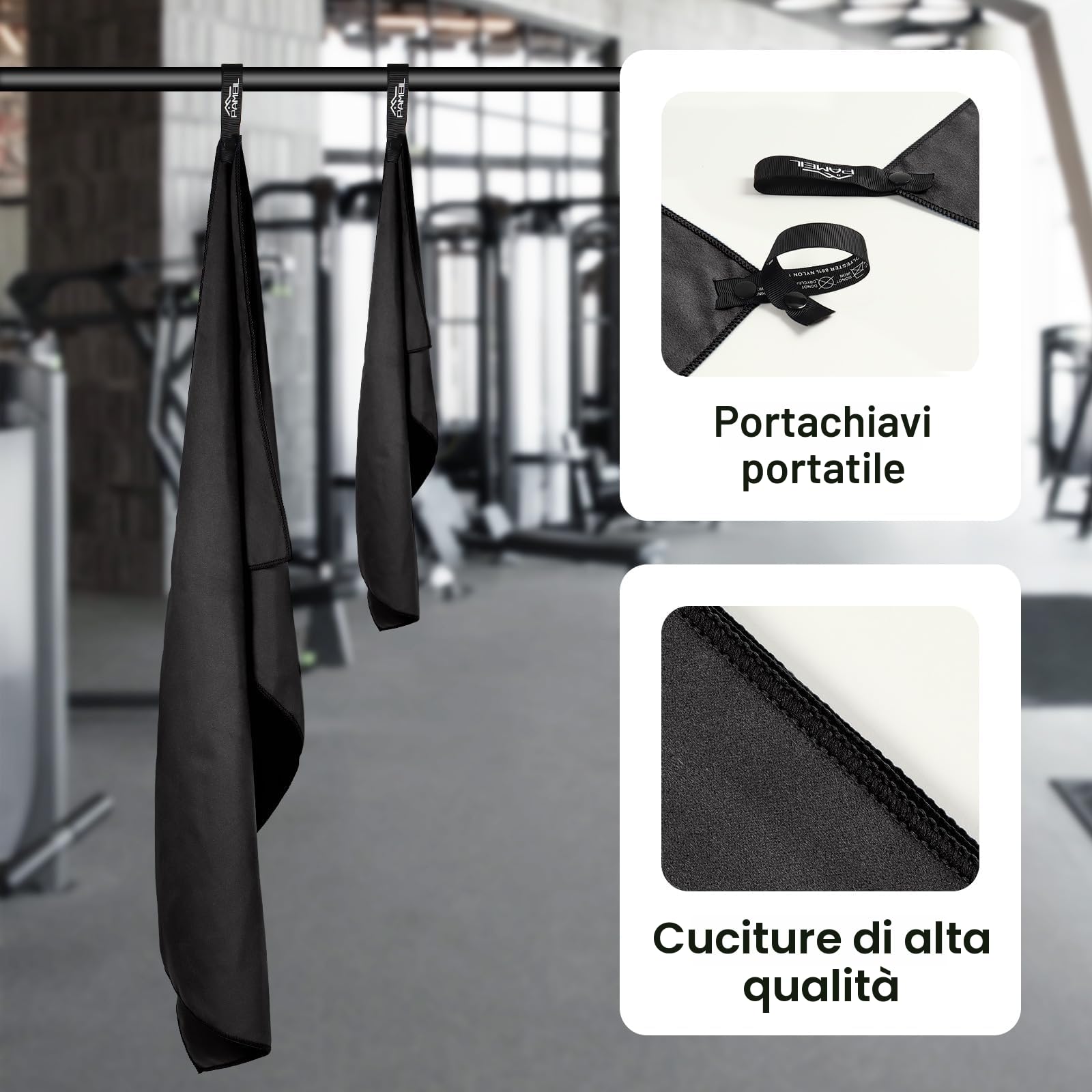 Pameil 2 Pezzi Asciugamano Palestra, Telo Microfibra Assorbente e Leggero per Spiaggia, Bagno e Viaggio