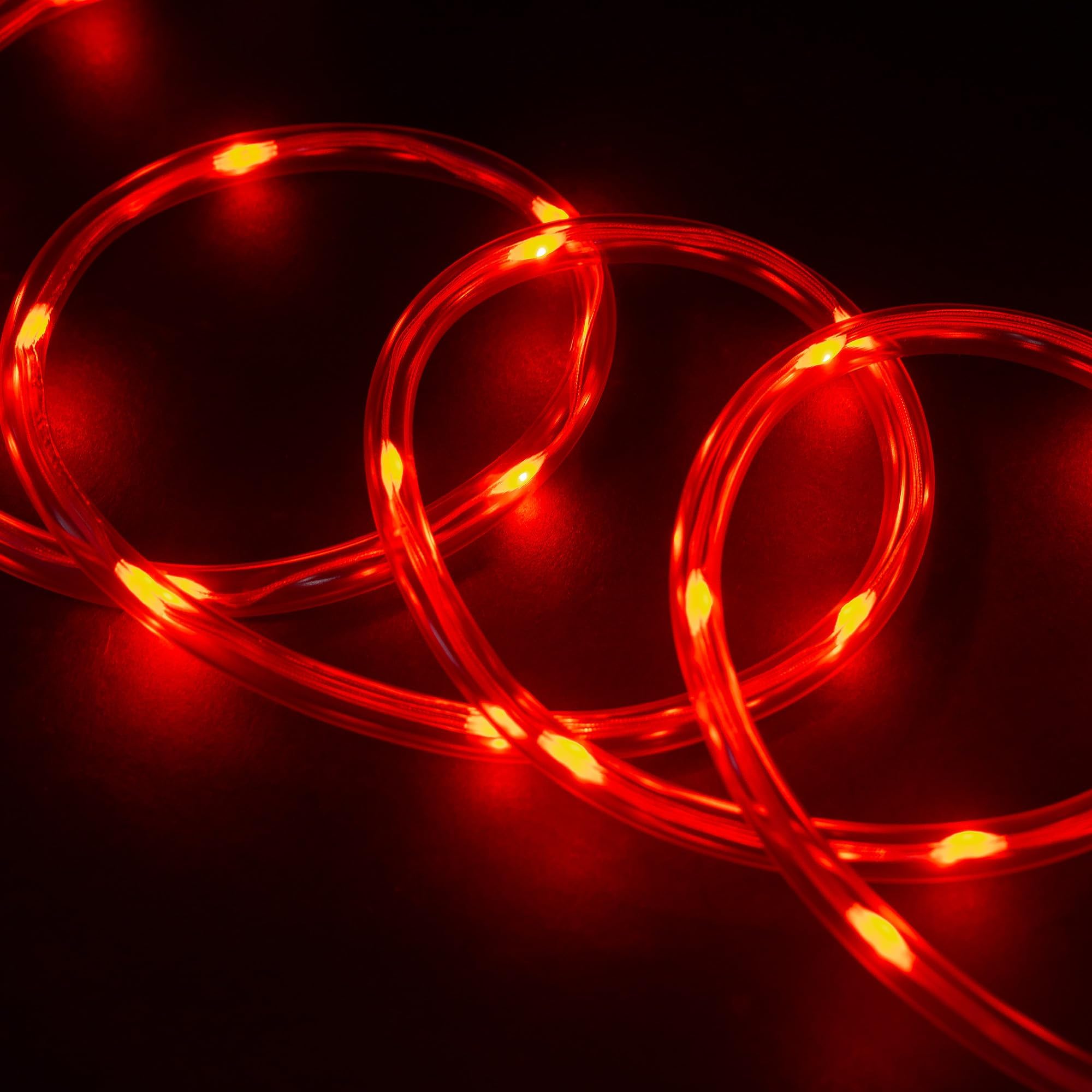 WYZworks 10ft Red LED Outside Rope Light - 8 Modes, Waterproof Permanent Outdoor Accent Lighting w/Remote, Flexible Clear Tube, ETL Certified, Garden, Patio, Holiday Christmas, Palm Tree, Ambient