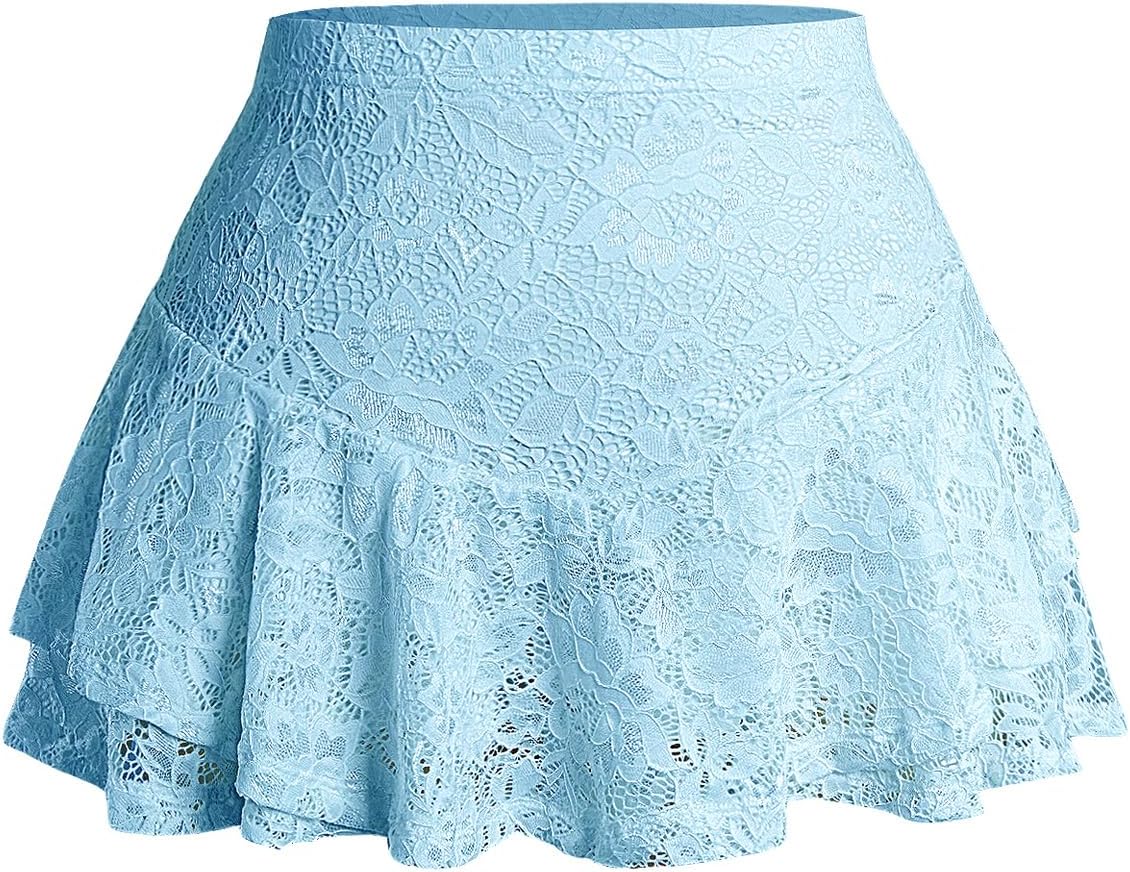 Verdusa Women's Plus Size Y2K Goth Floral Lace Ruffle Mini Skirts Gothic Clothes A Line Skirt Date Night Outfit