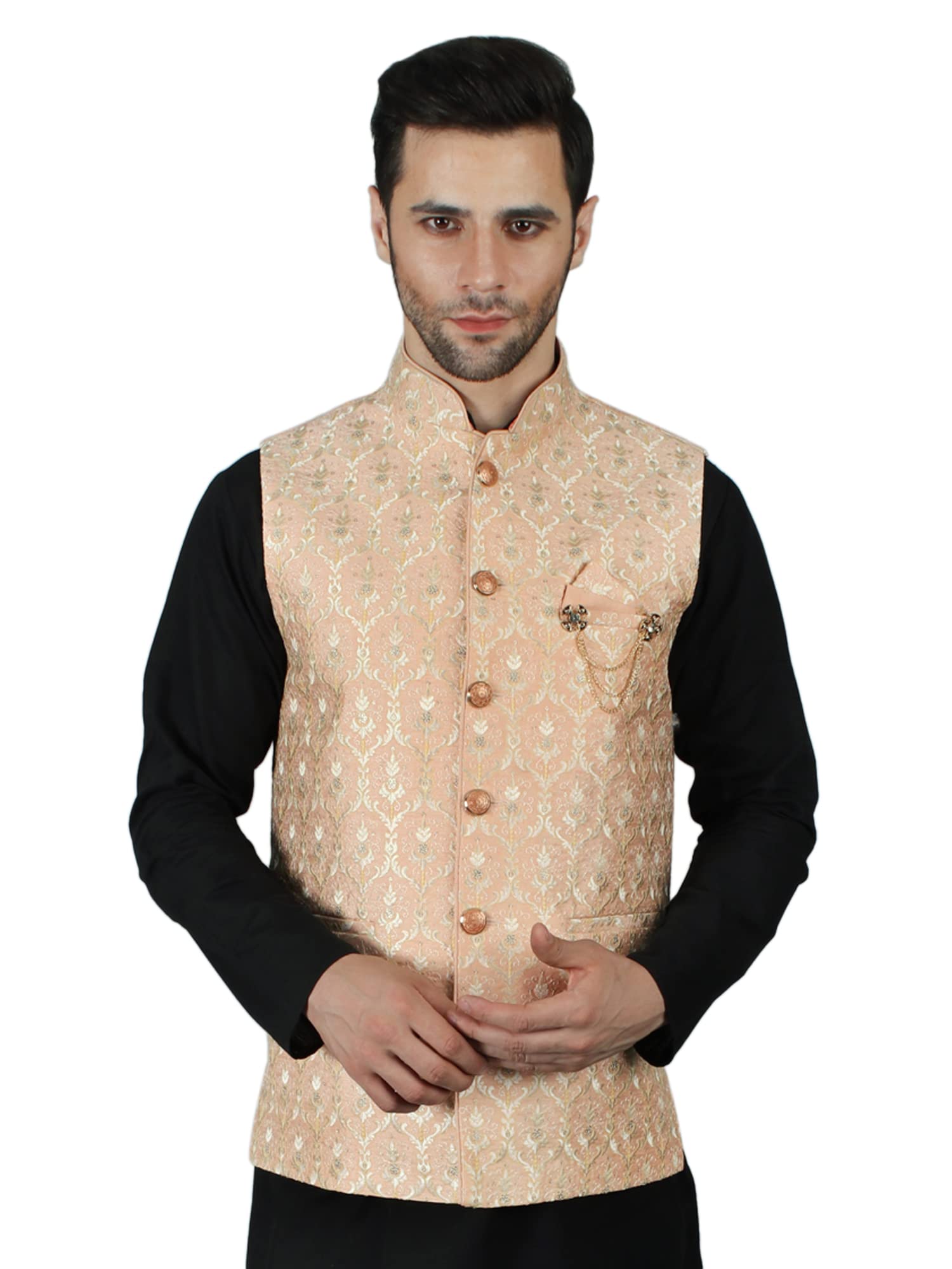 exotic india Elegant Jacquard Silk Modi Jacket Waist Coat With Mukaish And Thread Detailing-picture-24
