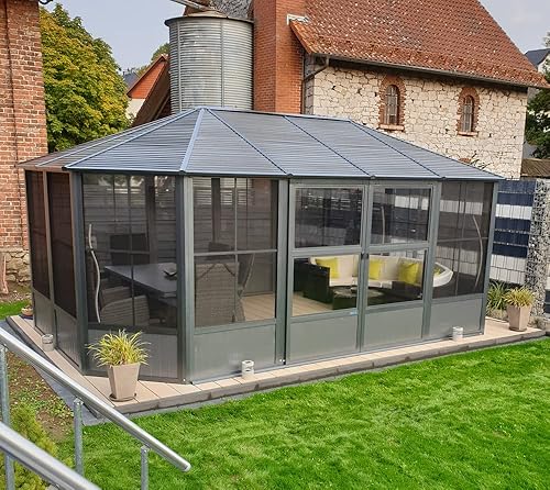 Miniatura 3 de Sojag Charleston - Solarium de aluminio para exteriores de 12 x 18 pies con mosquitera, gris oscuro