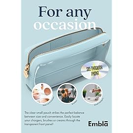 Embla London Makeup Bag Cosmetic Case, Clear Zipper Make Up Pouch and Toiletry Travel Tote, Cute Skincare Pouches for Women Girls, Preppy Purse Cosmetic Organizer, Small Makeup Bags, Sky Blue