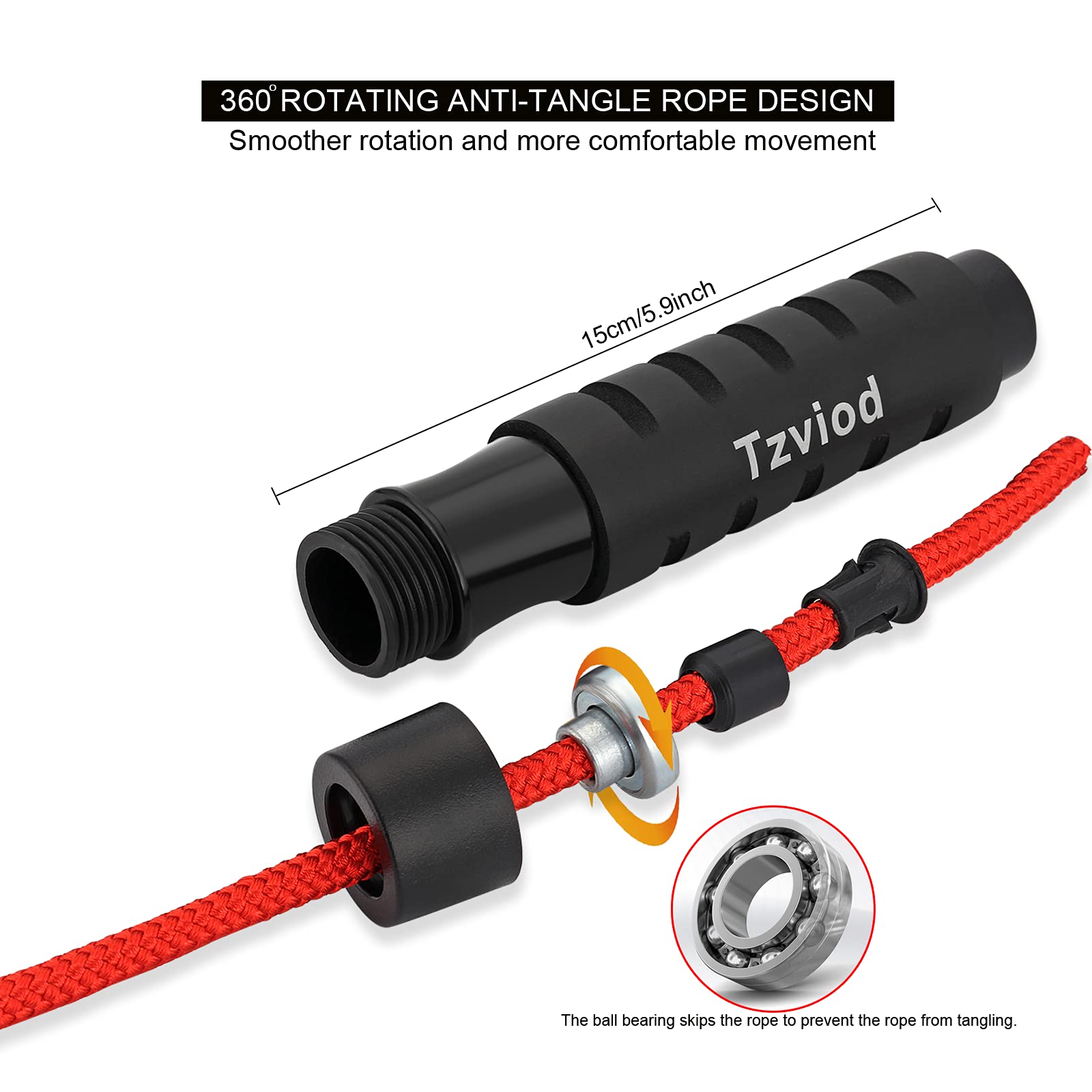Corde à Sauter Tzviod 3,1 M – Acier, Roulement Billes, Poignée ABS, Réglable, Fitness Adulte