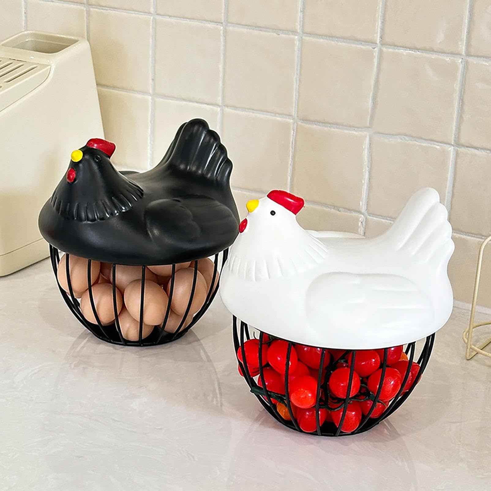 Cesta de cerámica para huevos para 15 huevos, estuche organizador, almacenamiento de hierro para cocina, cocina, verduras, frutas, decoración de gallina, ideal para el hogar y restaurante