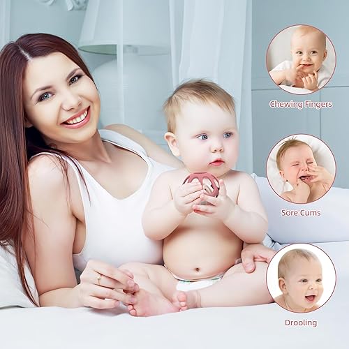 Miniatura 6 de MCGMITT Juguete mordedor de sonajero para bebé, bolas sensoriales de silicona de fácil agarre, bola de bebé elástica de grado alimenticio, juguete