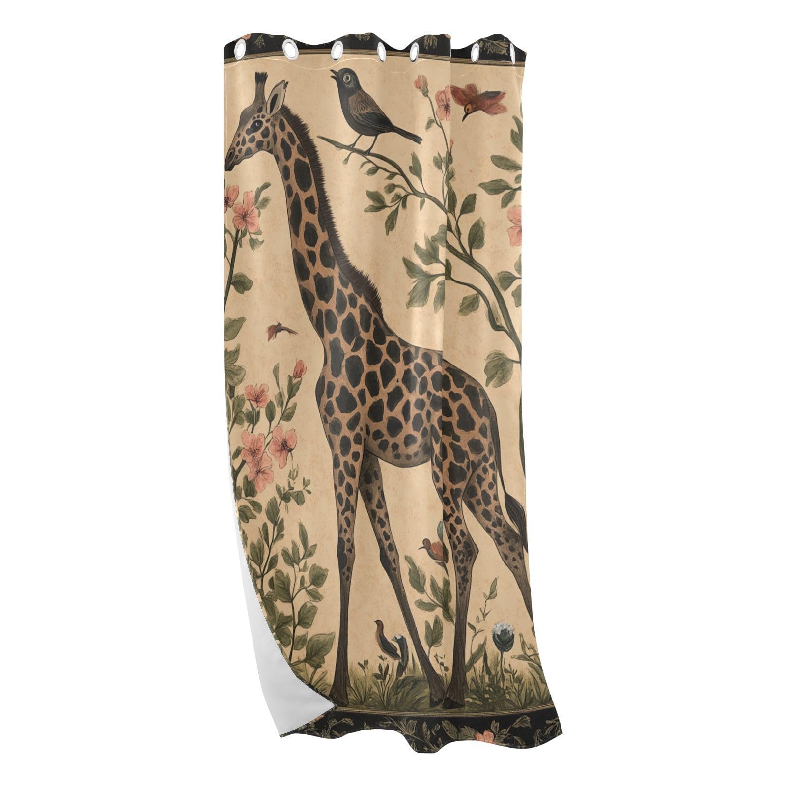 Rideau occultant vintage girafe oiseaux fleurs 213cm