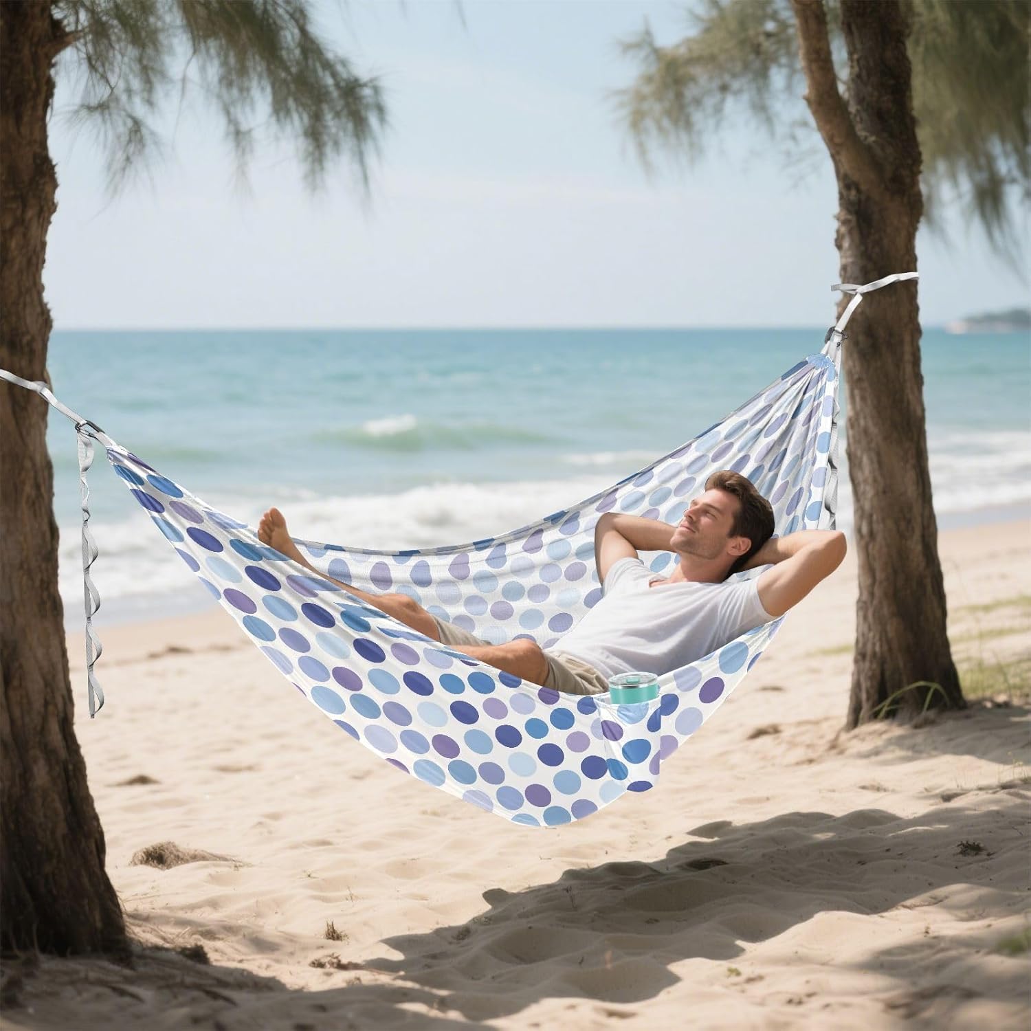 ALAZA Blue & Purple Polka Dots Camping Hammocks Single or 2 Person 500 lbs Portable Parachute Travel Hammock w/Tree Straps for Hiking Backpacking Indoor Outdoor