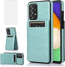 Phone Case for Samsung Galaxy A53 5G 2022 with Tempered Glass Screen Protector Credit Card Holder Wallet Cover Stand Leather Cell Accessories Gaxaly A53 G5 Galaxies 53A SM A536U Women Men Green