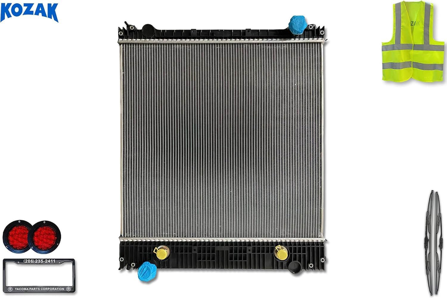 KOZAK Radiator (A0525423004, Cu077001) Compatible with Freightliner M2 & 106 Business Class 2008-2013 PLUS Logo, Wipers, License Plate Frame, 2x Trailer Tail Lights and Vest