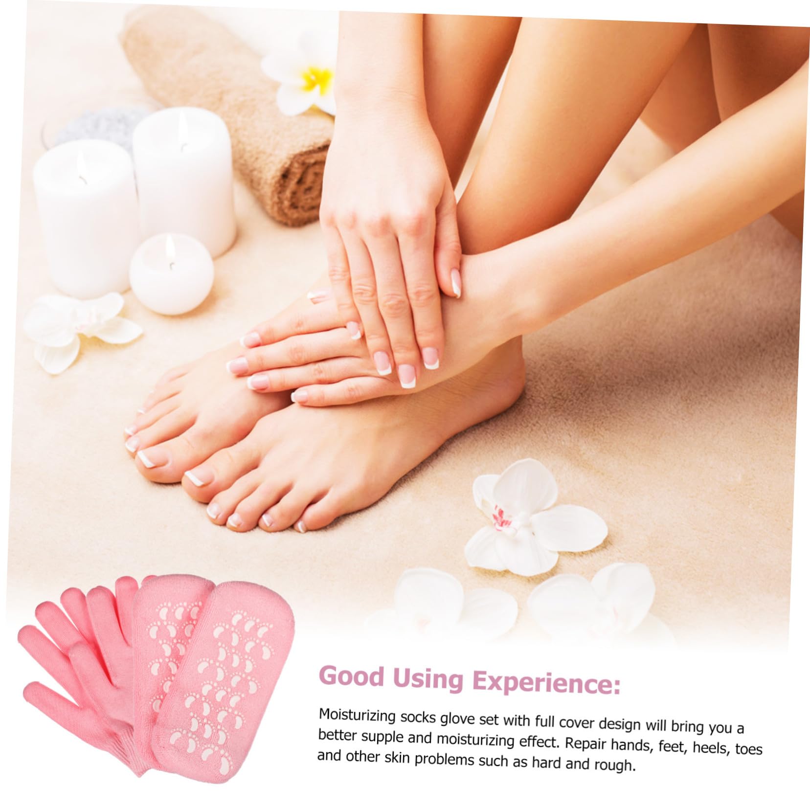 Hemobllo 2 juegos Calcetines y Guantes Hidratantes Spa para Cuidado Manos y Pies Nutritivo Piel Seca Protección Limpia y Fácil Uso Casa