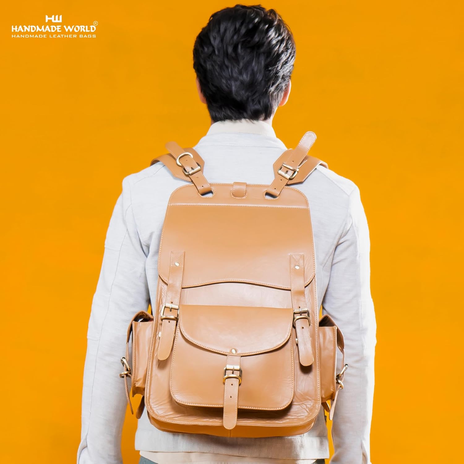 Handmade World Vintage Full Grain 20 Inch Leather Laptop Backpack Casual Bookbag Daypack Camping Travel Rucksack Knapsack - Image 5