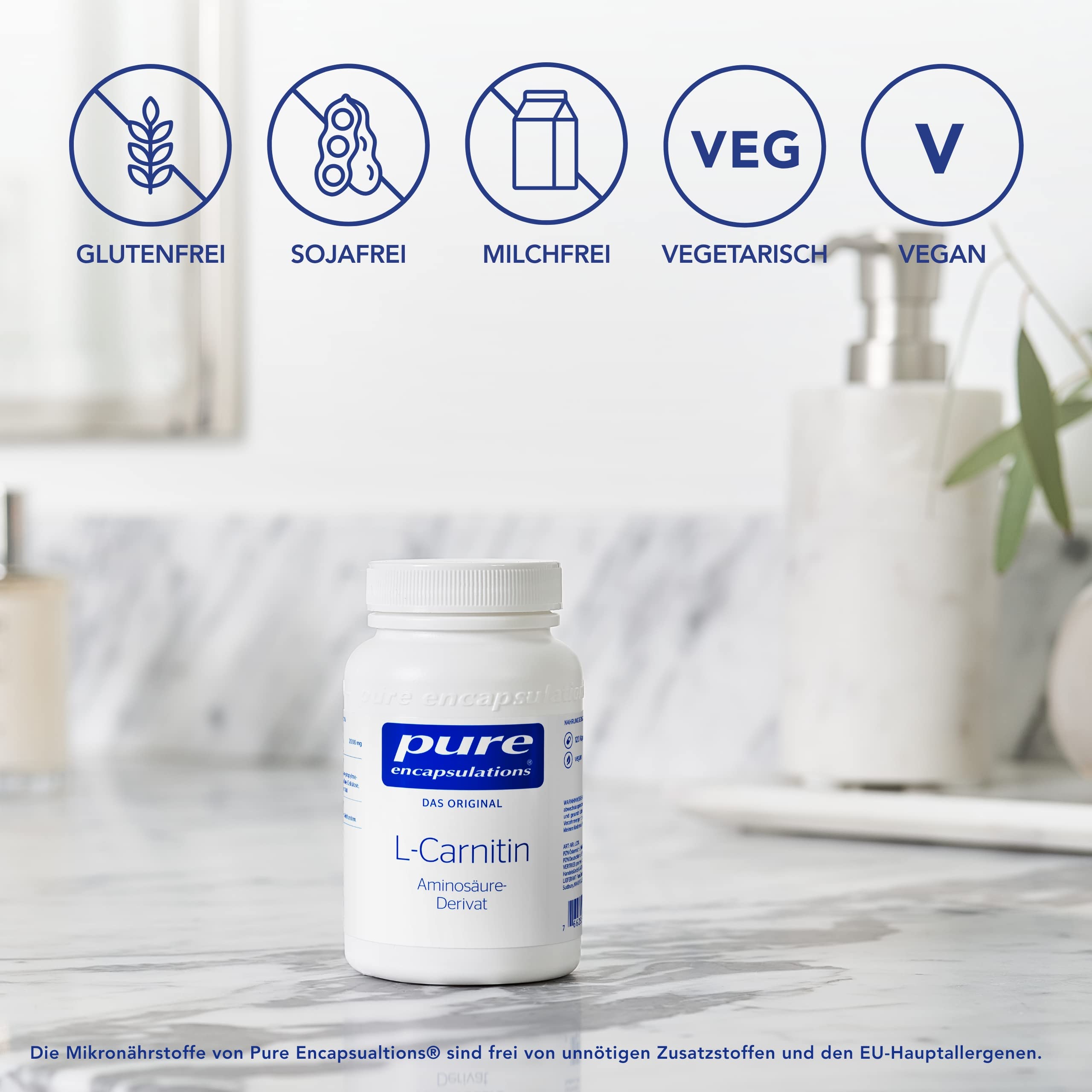 Pure Encapsulations - L-Carnitin - Hochwertig und Vegan - Aminosäure-Derivat - 120 vegane Kapseln