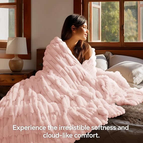 BEDELITE Faux Fur Pink Throw Blanket for Couch - Super Soft & Cozy Plush Striped Blanket for Sofa and Room Decor, Luxury Fluffy All-Season Blankets Gift for Women, Men, Mom, Dad, 50x60 inch, Pink